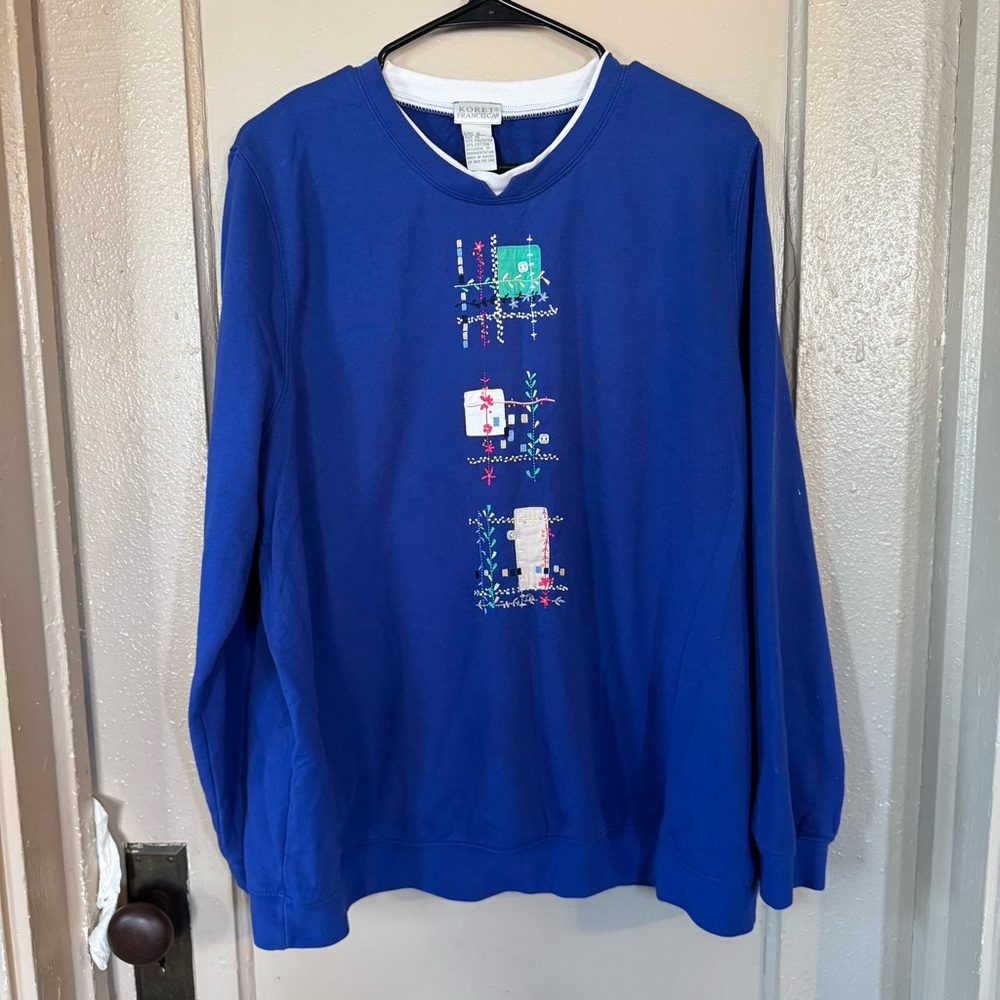 VTG Korbet Francisca Blue Button Down Shirt with Embroidery Winter Fall Clothes